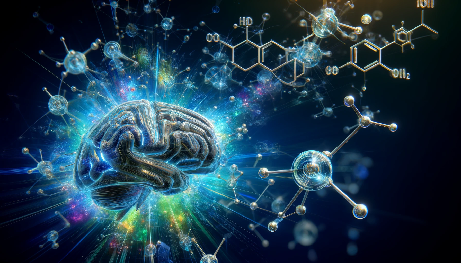 THCV molecules interacting with brain receptors
