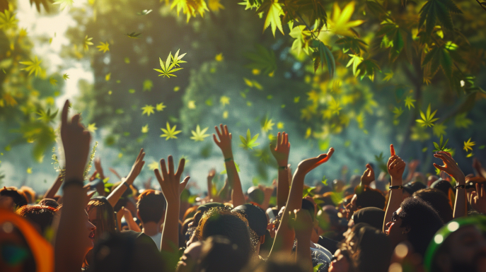 Group of people celebrating 420 in a park