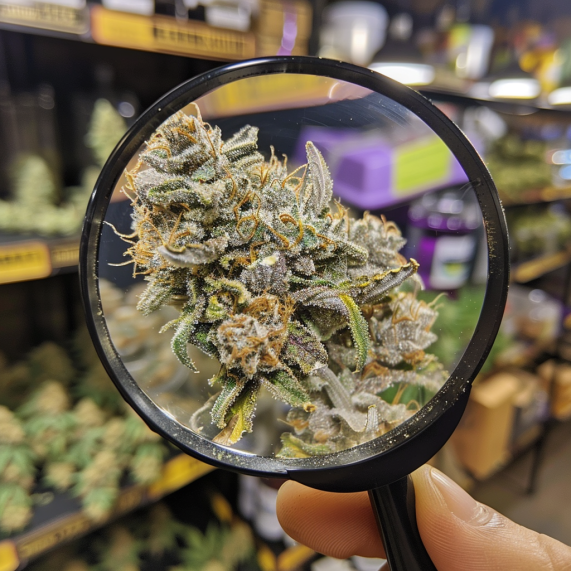 Close-up of a cannabis bud under magnification