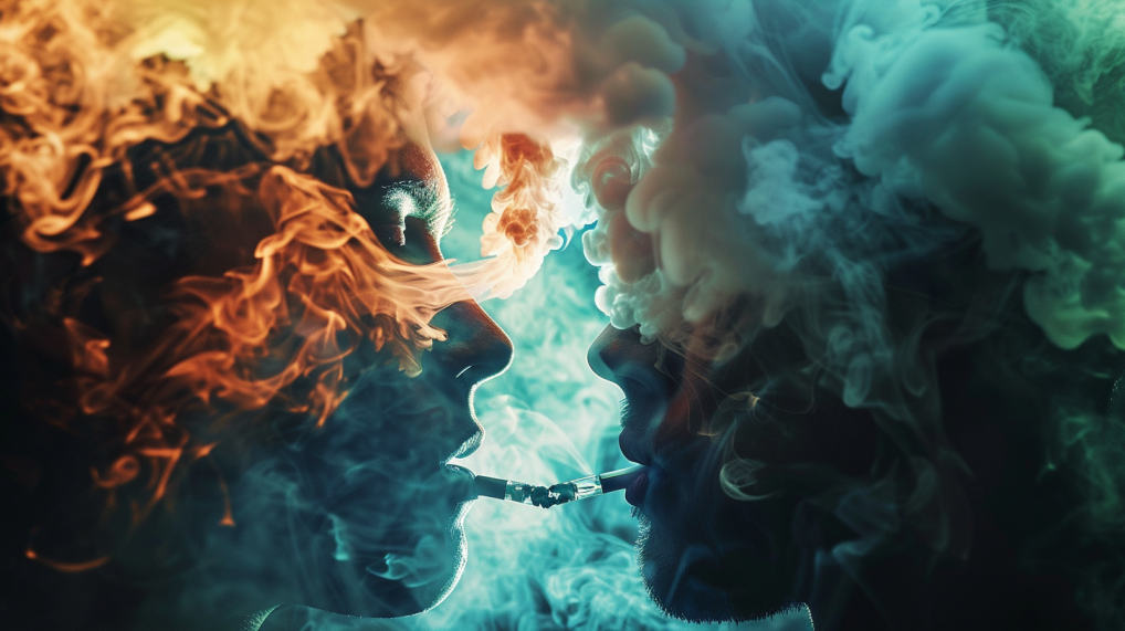 Person vaping next to a person smoking cannabis