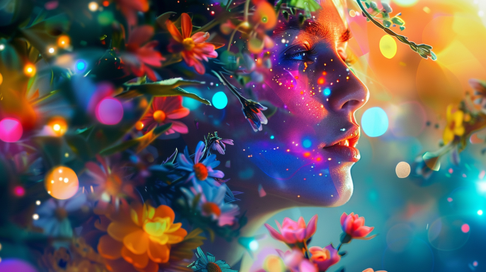 Person feeling high with vibrant background