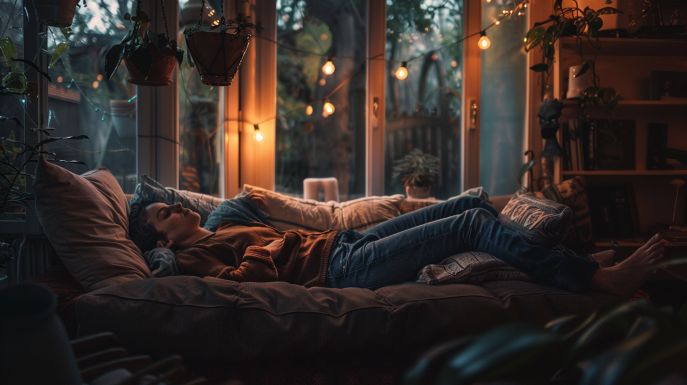 Person feeling stoned on a couch