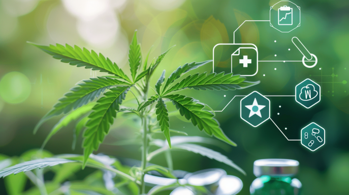 Cannabis plant with medical icons