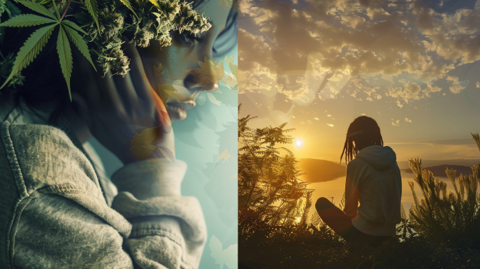 Person experiencing cannabis overdose discomfort versus responsible use